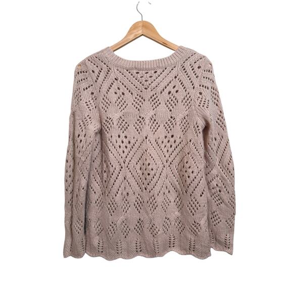 LOFT Women's Pale Pink Crewneck Crochet Knit Sweater Size Small - Picture 2 of 7